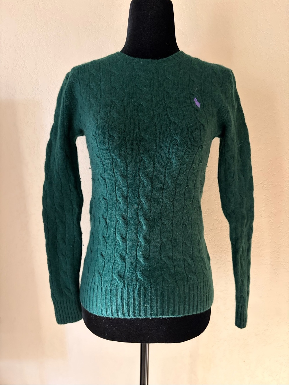 Ralph Lauren Emerald Green Cable-Knit Crew Sweater